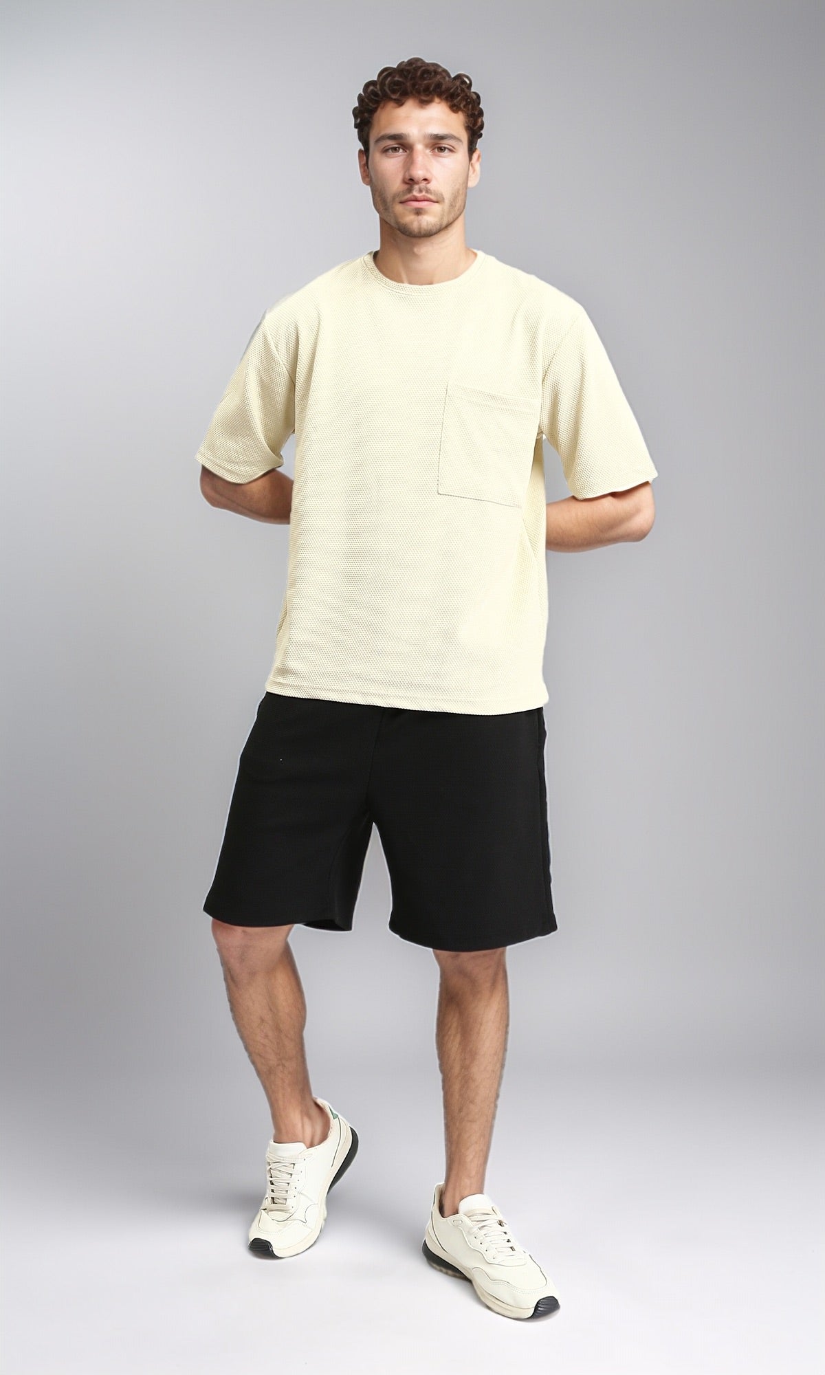 R207466 - Wide Elbow Sleeves Comfy Tee - Pastel Beige