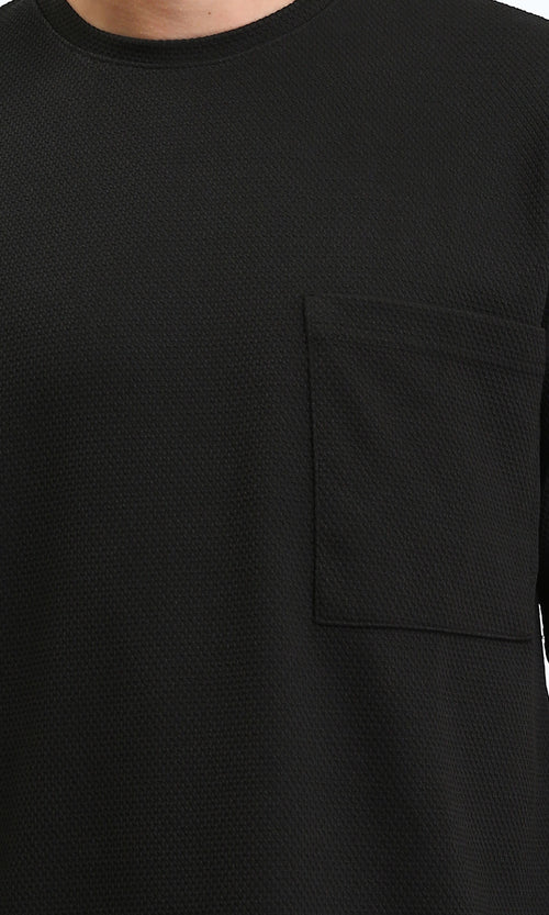 R207467 - Wide Elbow Sleeves Comfy Tee - Black