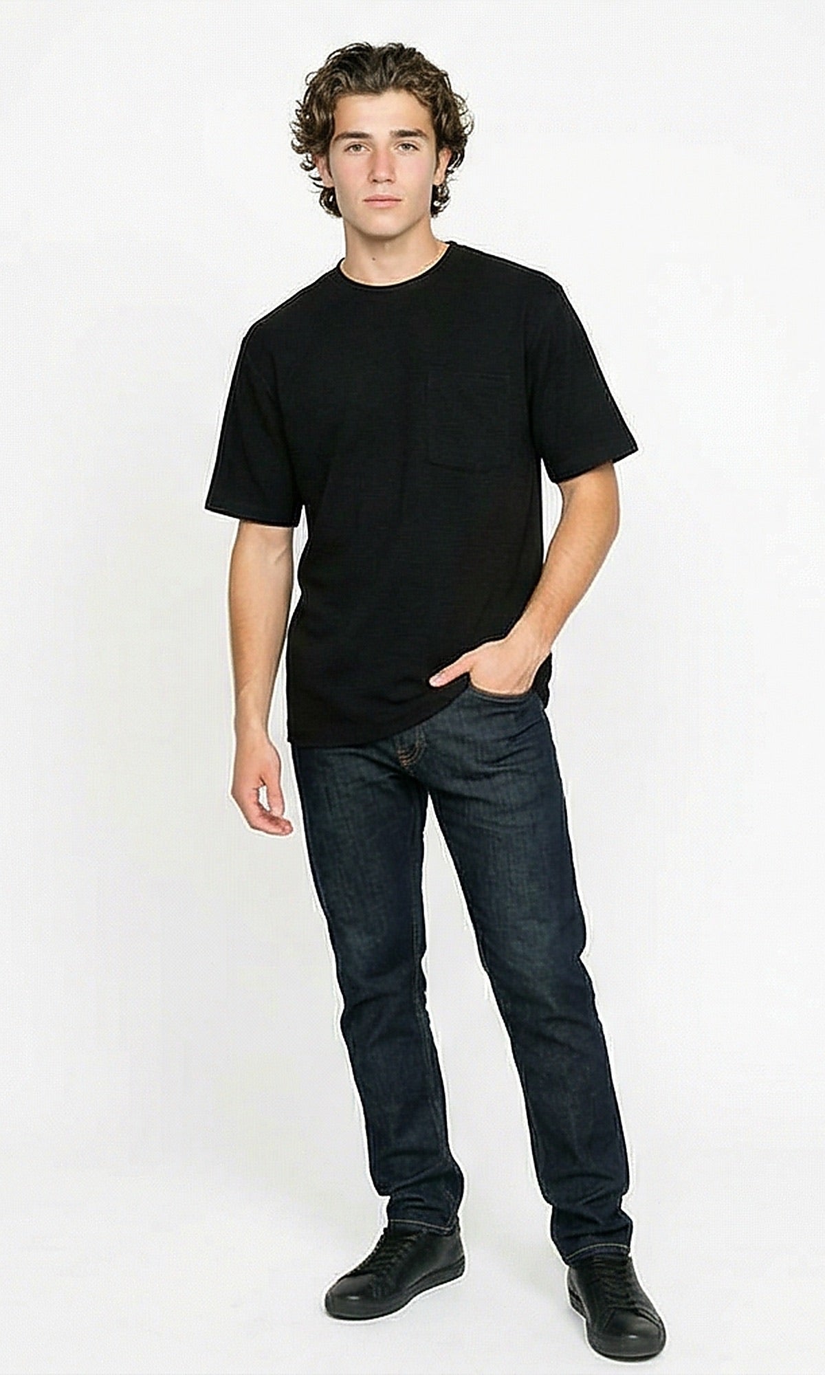 R207467 - Wide Elbow Sleeves Comfy Tee - Black