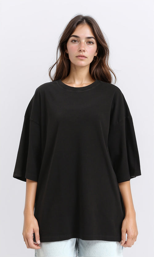 R207470 - Loose Fit Slip On Cotton Tee - Black