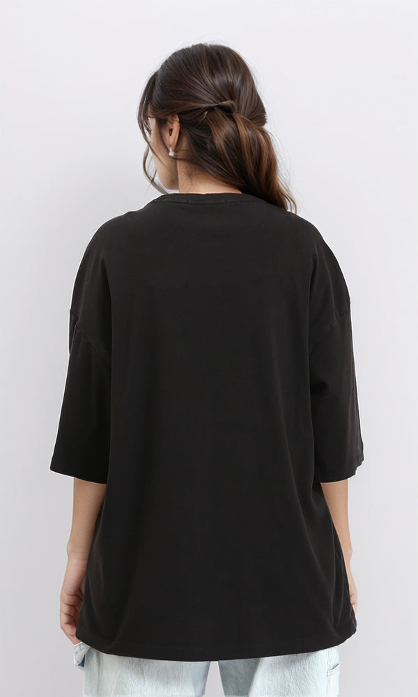 R207470 - Loose Fit Slip On Cotton Tee - Black