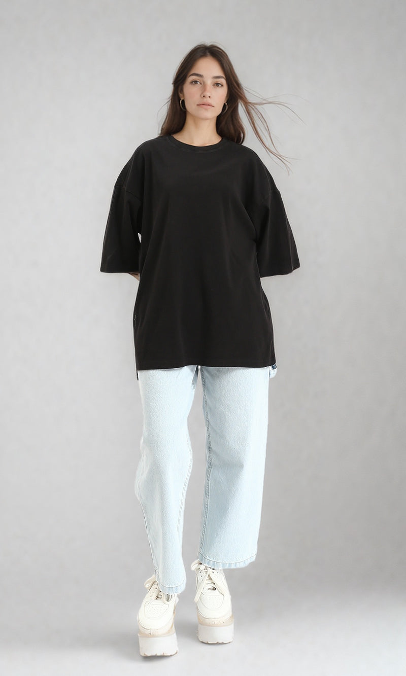 R207470 - Loose Fit Slip On Cotton Tee - Black