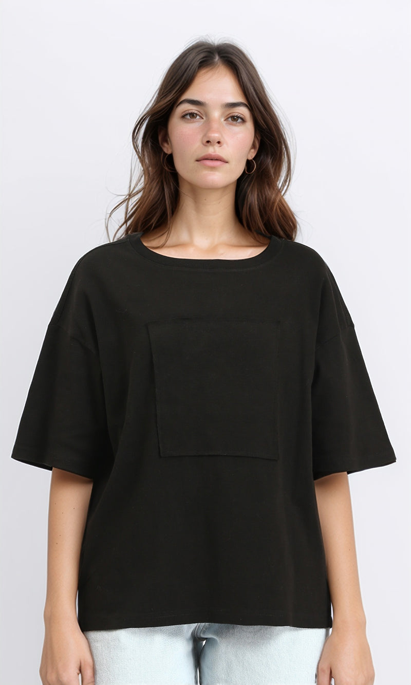 R207471 - Cotton Tee with Front Patch - Black