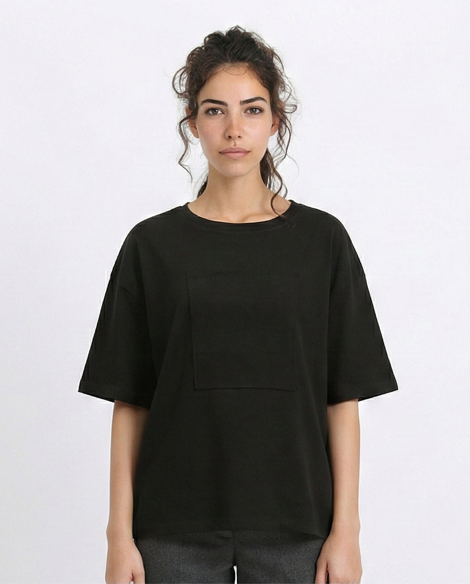 Cotton Tee with Front Patch - Black