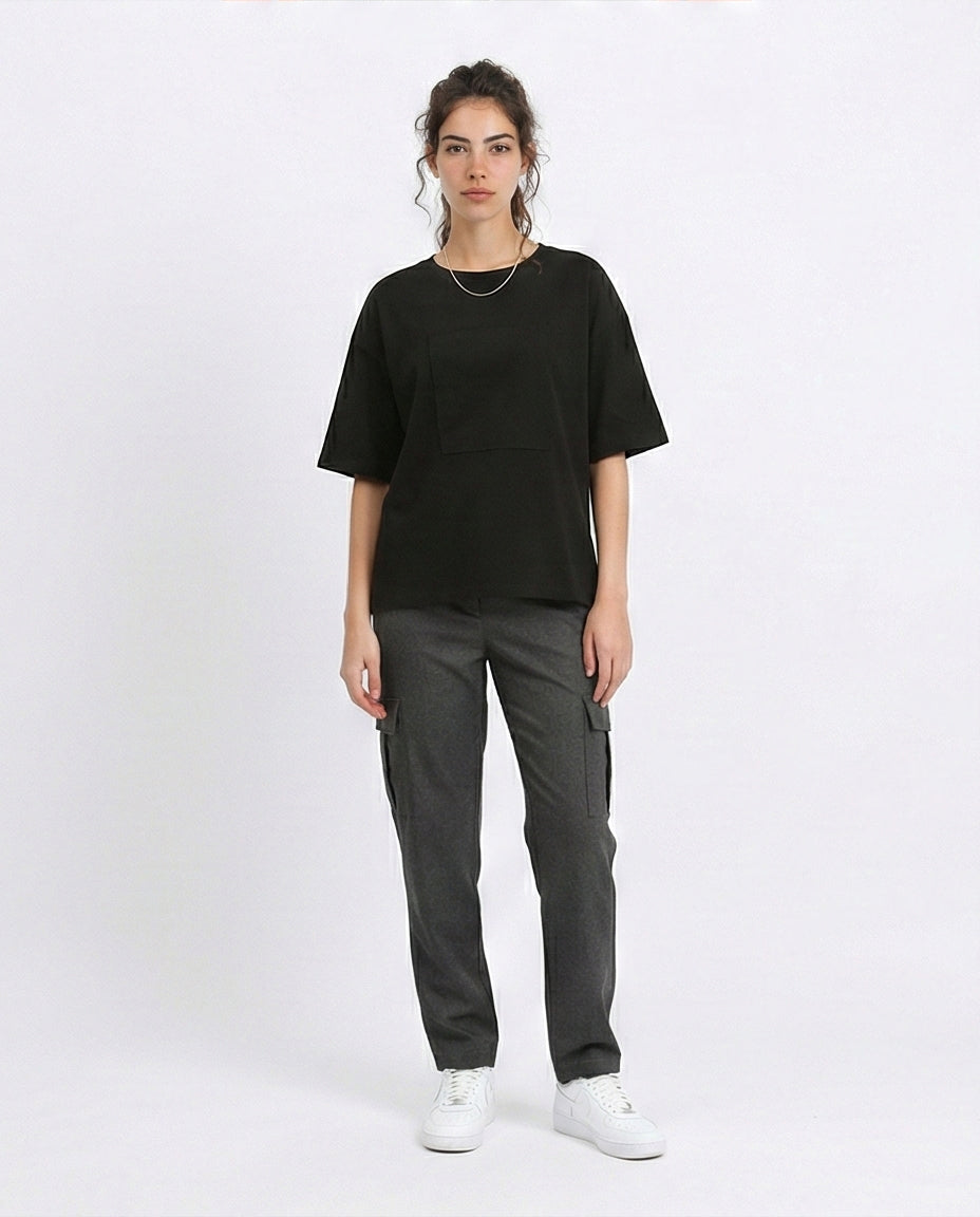 R207471 - Cotton Tee with Front Patch - Black