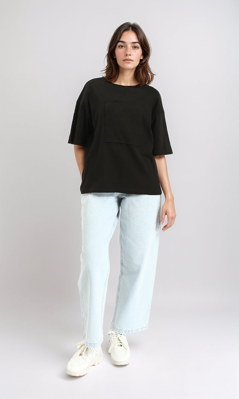 R207471 - Cotton Tee with Front Patch - Black