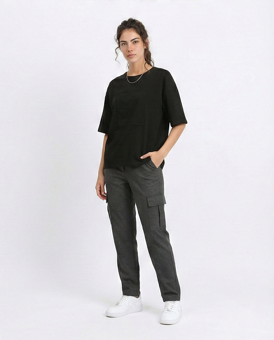 R207471 - Cotton Tee with Front Patch - Black