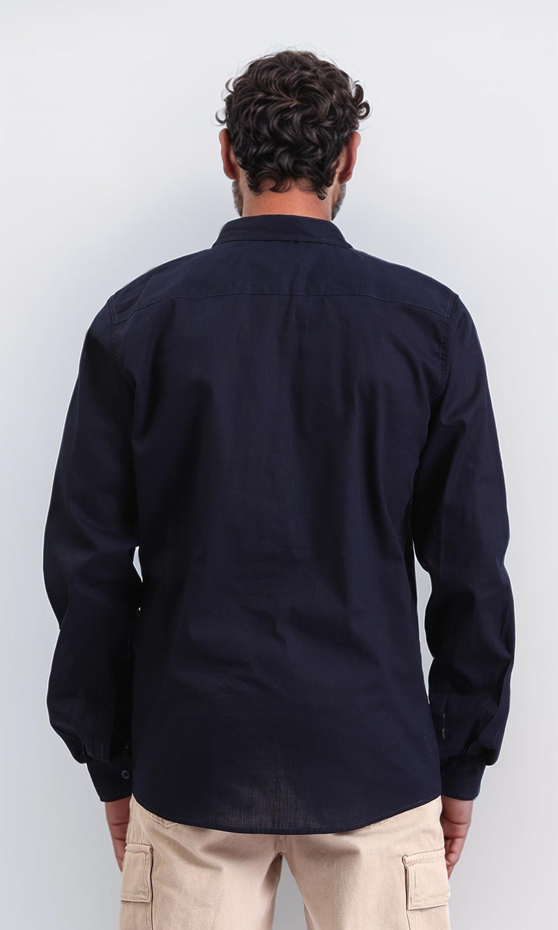 R207472 - Turn Down Collar Long Sleeve Shirt - Navy Blue