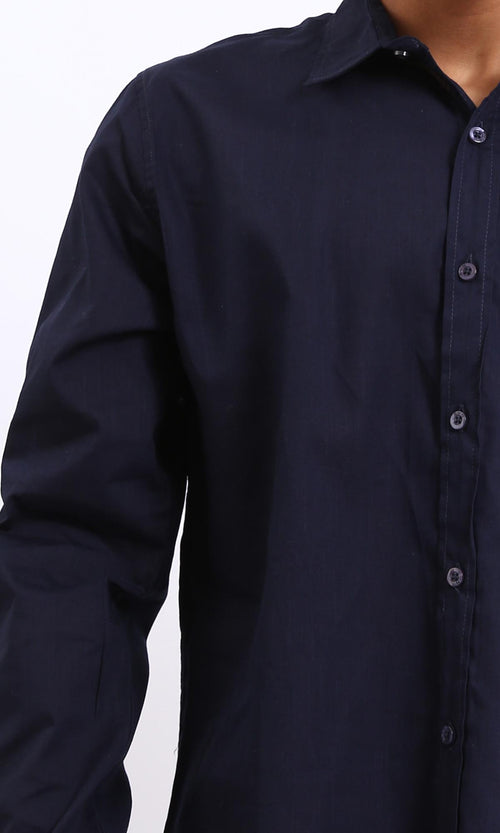 R207472 - Turn Down Collar Long Sleeve Shirt - Navy Blue