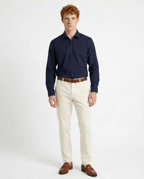 Ravin Men's Classic Cotton Navy Button-Down Shirt – Slim Fit Essential - R207472