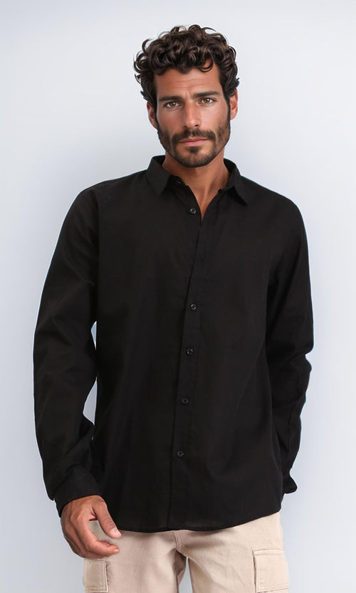 R207473 - Turn Down Collar Long Sleeve Shirt - Black
