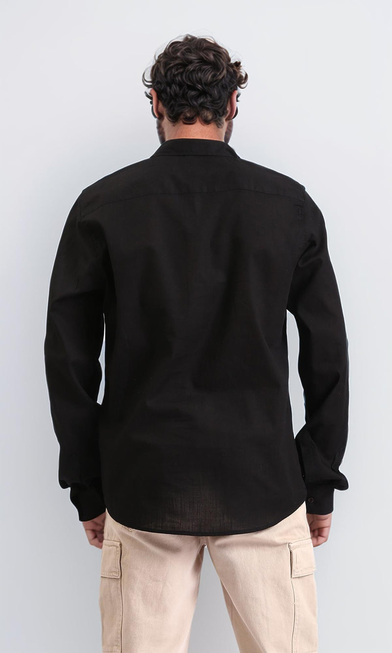 R207473 - Turn Down Collar Long Sleeve Shirt - Black
