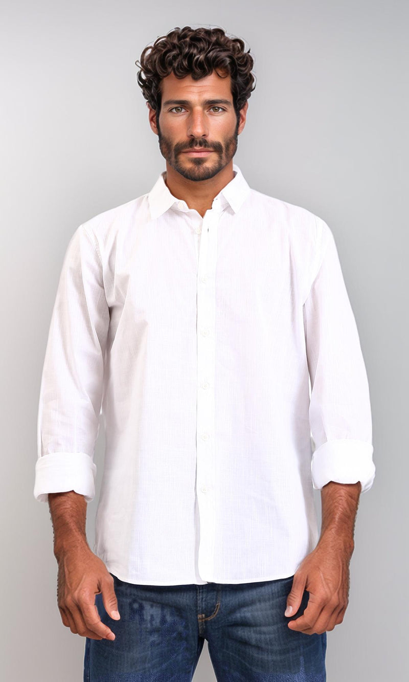 R207474-Turn Down Collar Long Sleeve Shirt - White