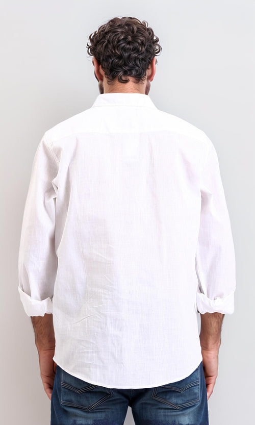 R207474-Turn Down Collar Long Sleeve Shirt - White