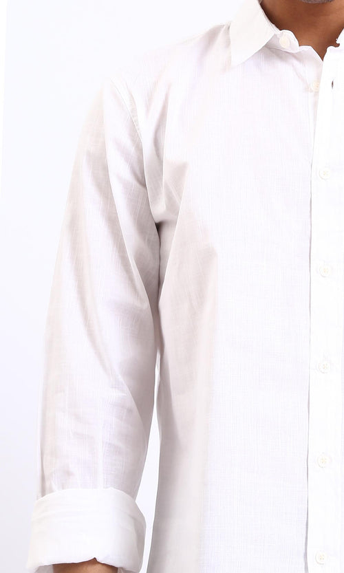 R207474-Turn Down Collar Long Sleeve Shirt - White