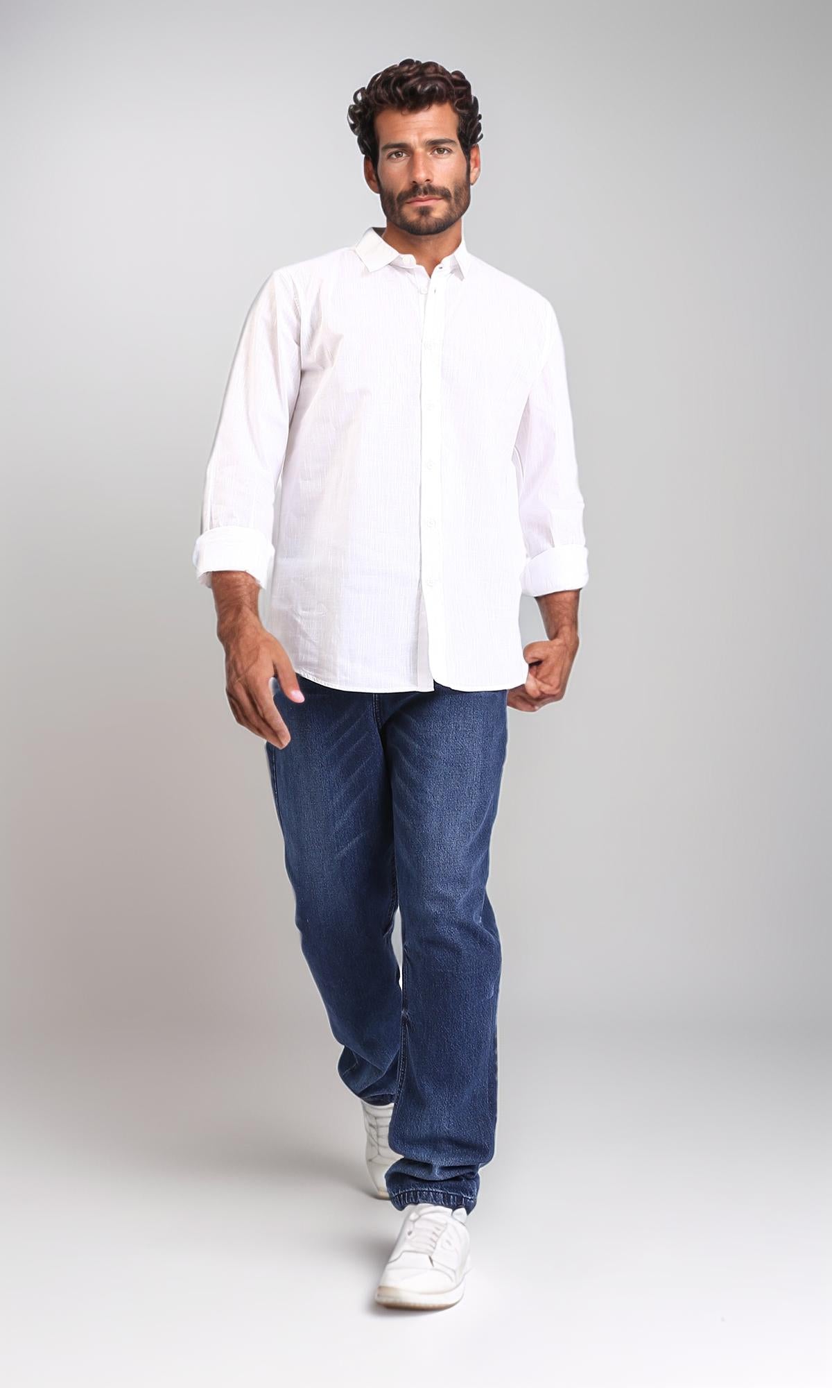 R207474-Turn Down Collar Long Sleeve Shirt - White
