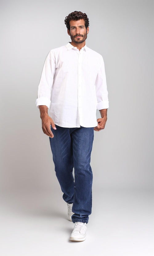 R207474-Turn Down Collar Long Sleeve Shirt - White