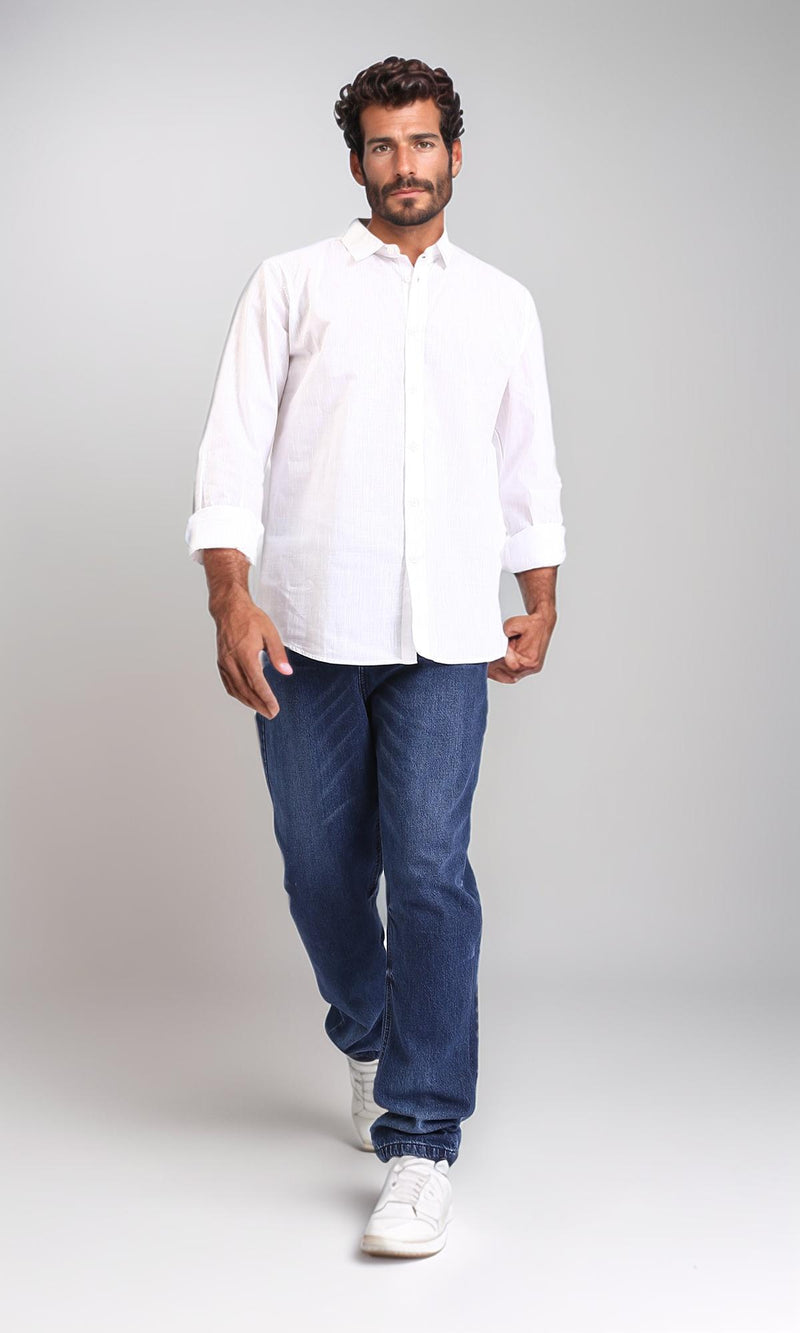R207474-Turn Down Collar Long Sleeve Shirt - White