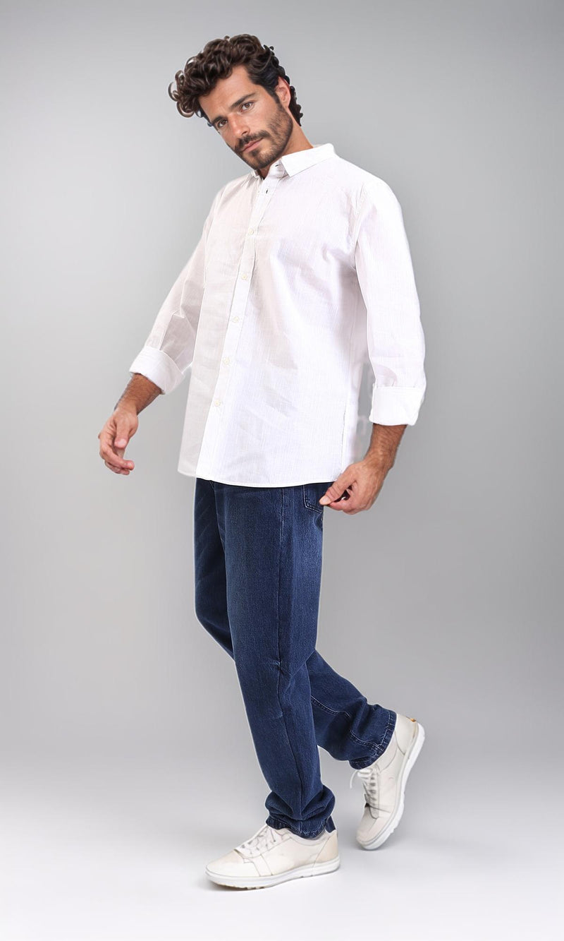 R207474-Turn Down Collar Long Sleeve Shirt - White