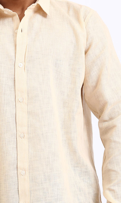R207475-Textured Cotton Long Sleeve Shirt - Dark Beige