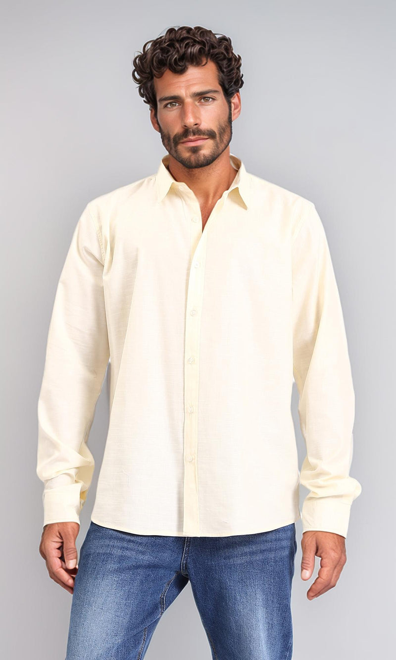 R207476-Turn Down Collar Long Sleeve Shirt - Light Yellow