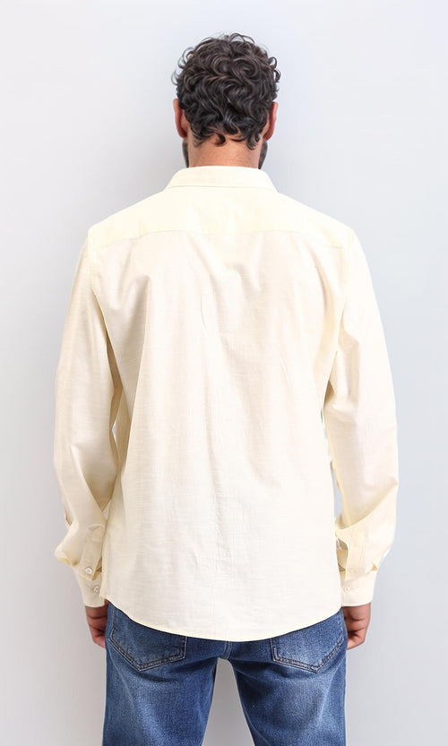 R207476-Turn Down Collar Long Sleeve Shirt - Light Yellow