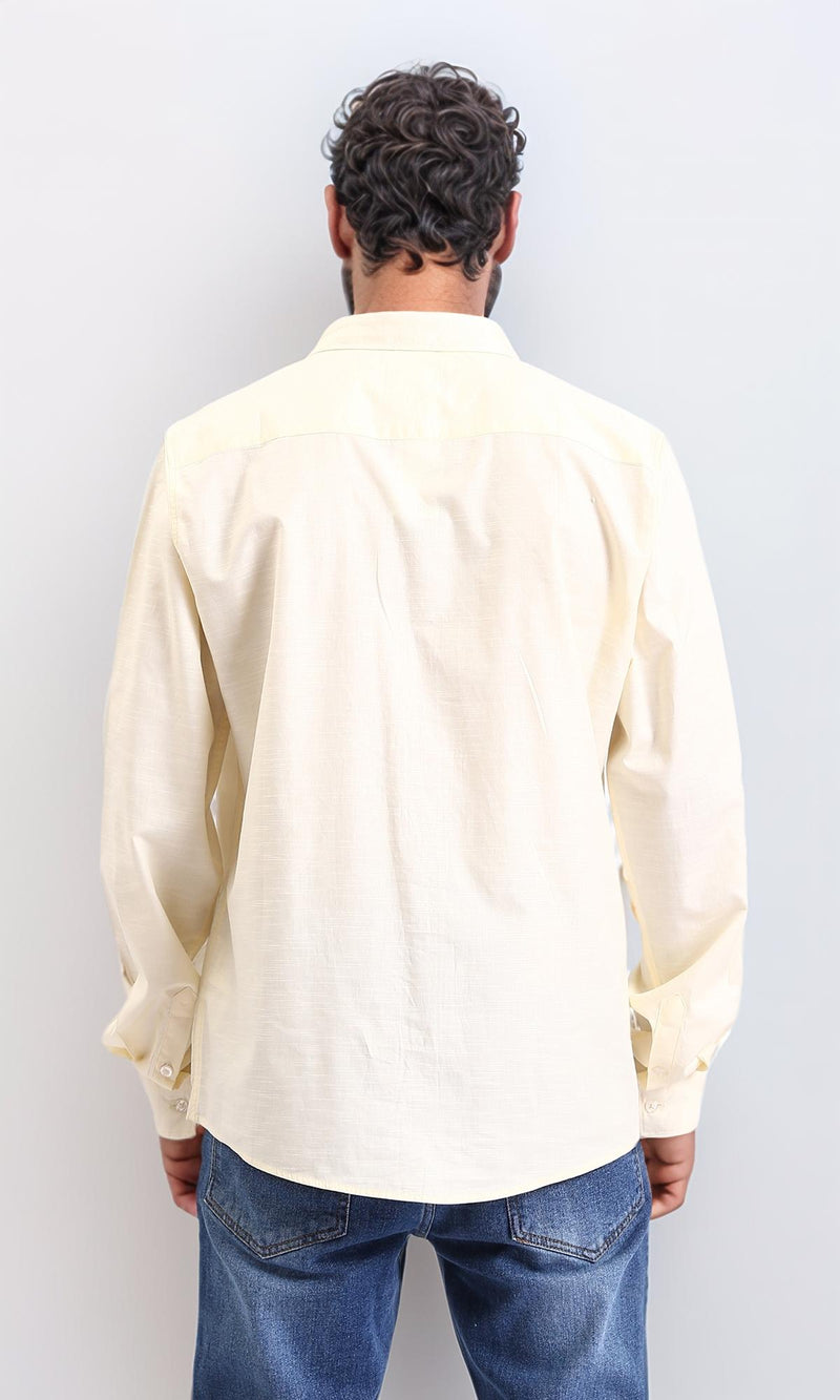 R207476-Turn Down Collar Long Sleeve Shirt - Light Yellow
