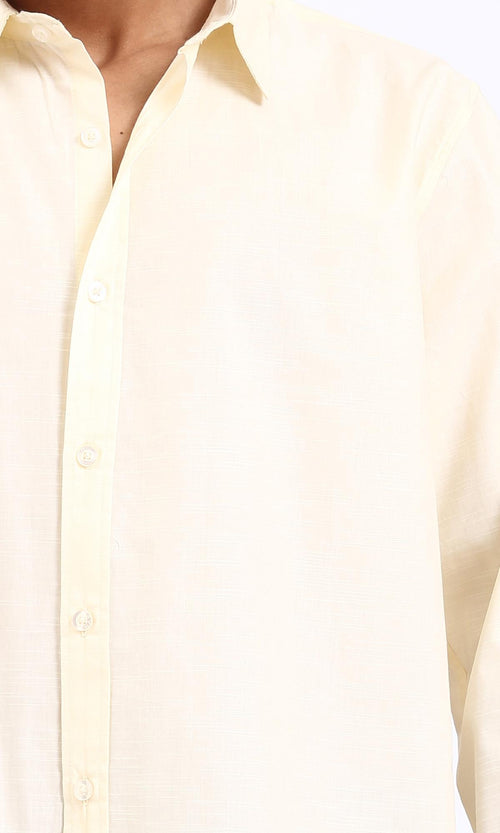 R207476-Turn Down Collar Long Sleeve Shirt - Light Yellow