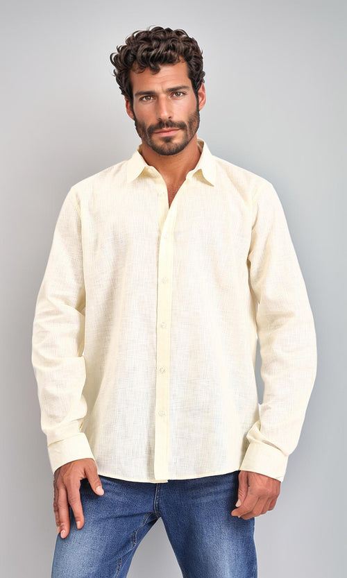 R207477 - Textured Cotton Long Sleeve Shirt - Light Yellow
