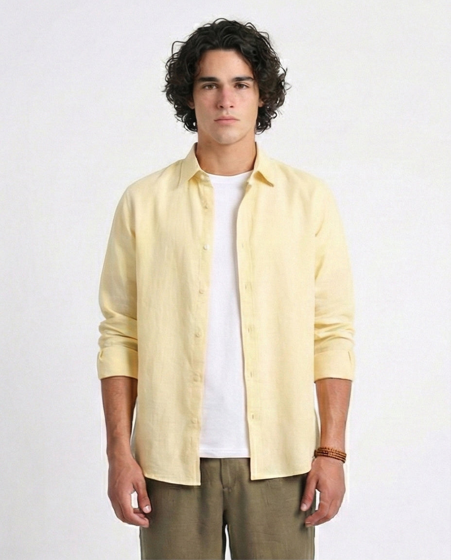 Textured Cotton Long Sleeve Shirt - Light Yellow