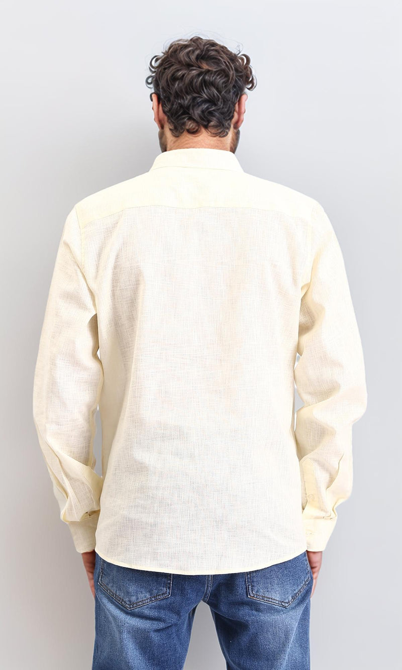 R207477 - Textured Cotton Long Sleeve Shirt - Light Yellow