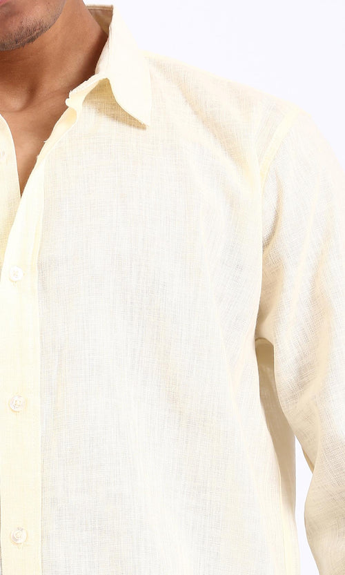 R207477 - Textured Cotton Long Sleeve Shirt - Light Yellow