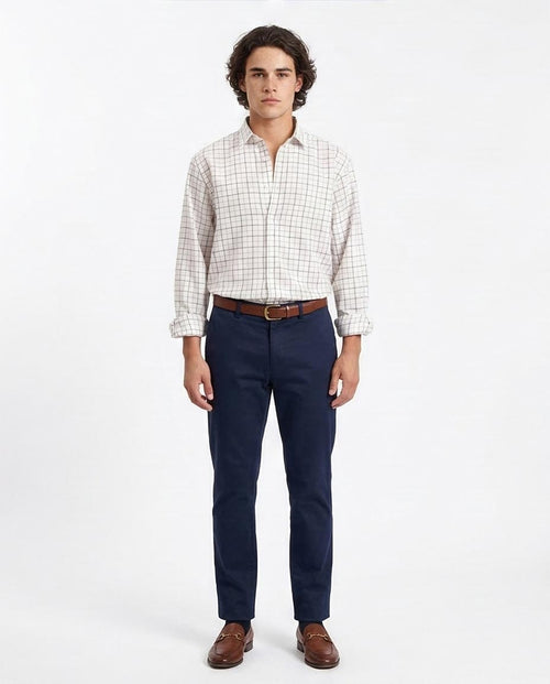 Ravin Men’s Windowpane Check Cotton Blend Shirt – White/Navy - R207478