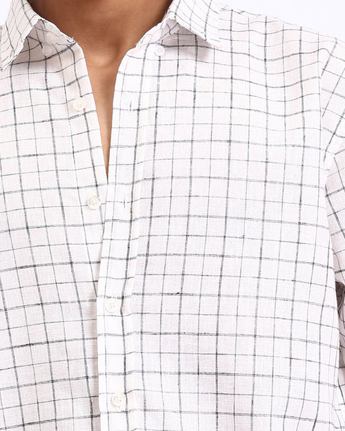 Ravin Men’s Windowpane Check Cotton Blend Shirt – White/Navy - R207478