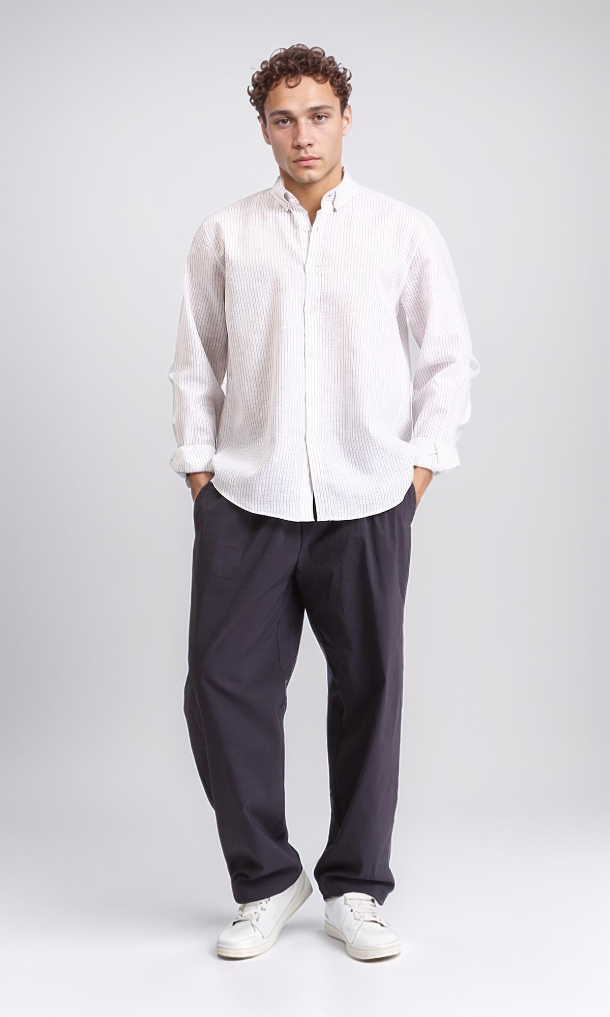 R207480 - Pencil Stripes Long Sleeve Shirt - White