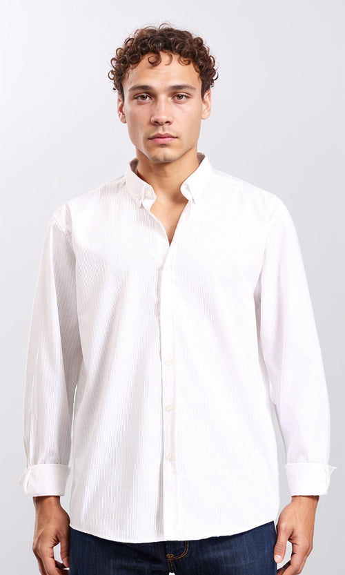 R207481 - Self Striped Long Sleeves Cotton Shirt - White