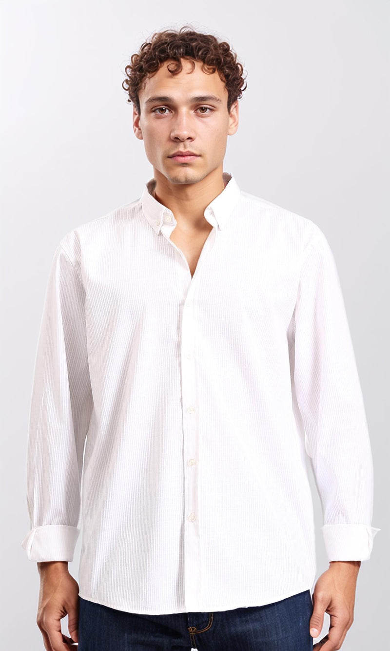R207481 - Self Striped Long Sleeves Cotton Shirt - White