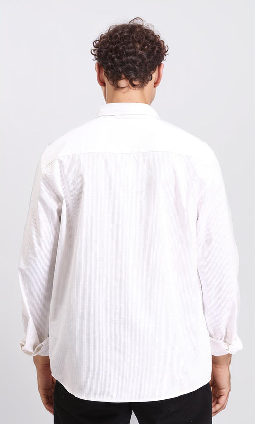 R207481 - Self Striped Long Sleeves Cotton Shirt - White