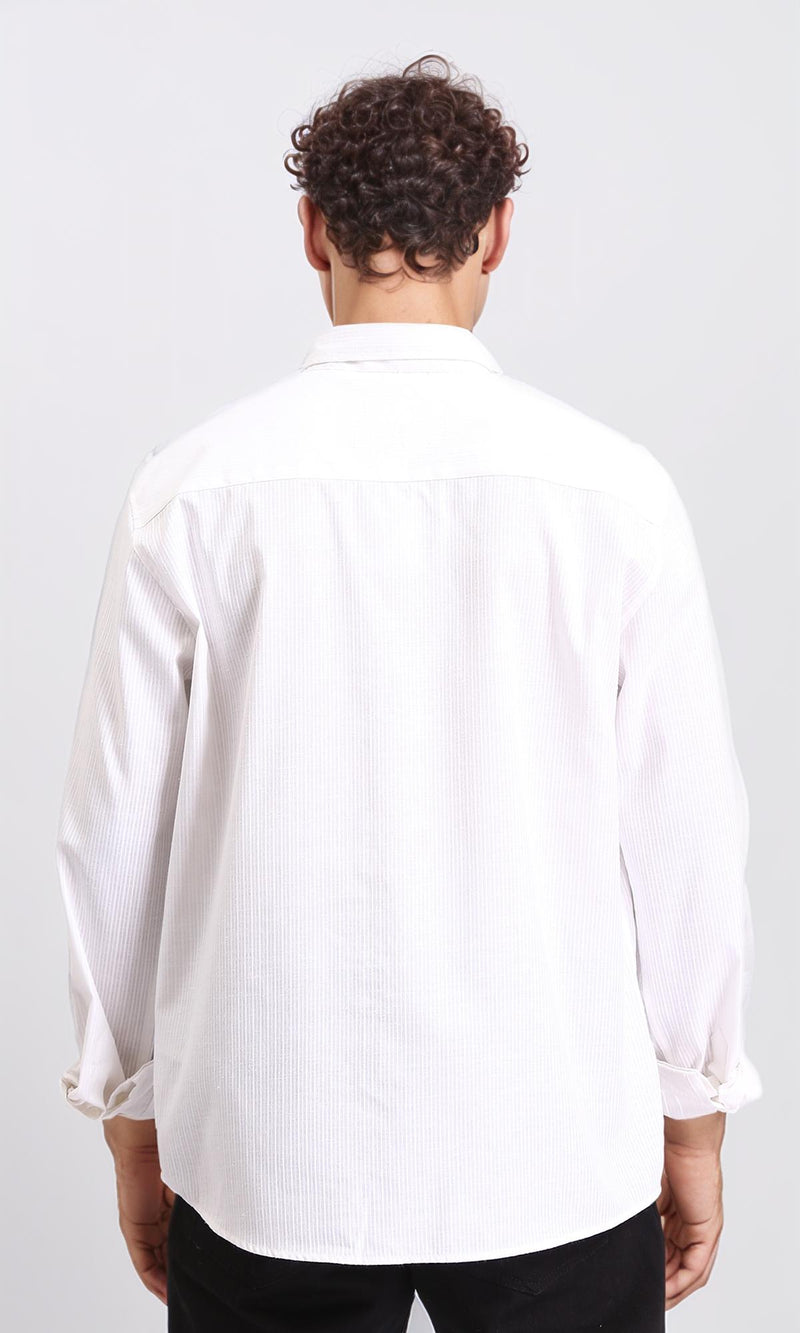 R207481 - Self Striped Long Sleeves Cotton Shirt - White
