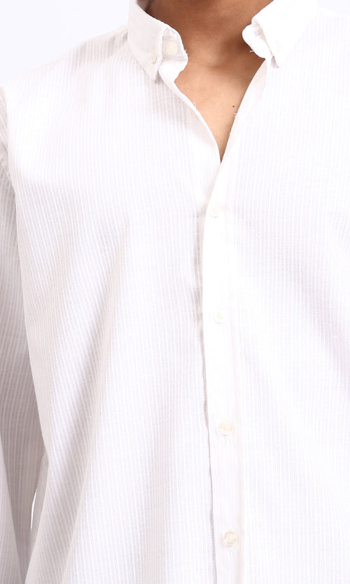 R207481 - Self Striped Long Sleeves Cotton Shirt - White
