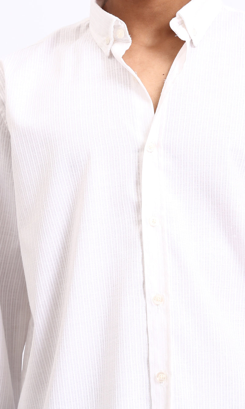 R207481 - Self Striped Long Sleeves Cotton Shirt - White