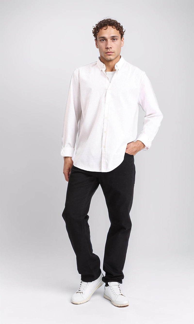 R207481 - Self Striped Long Sleeves Cotton Shirt - White