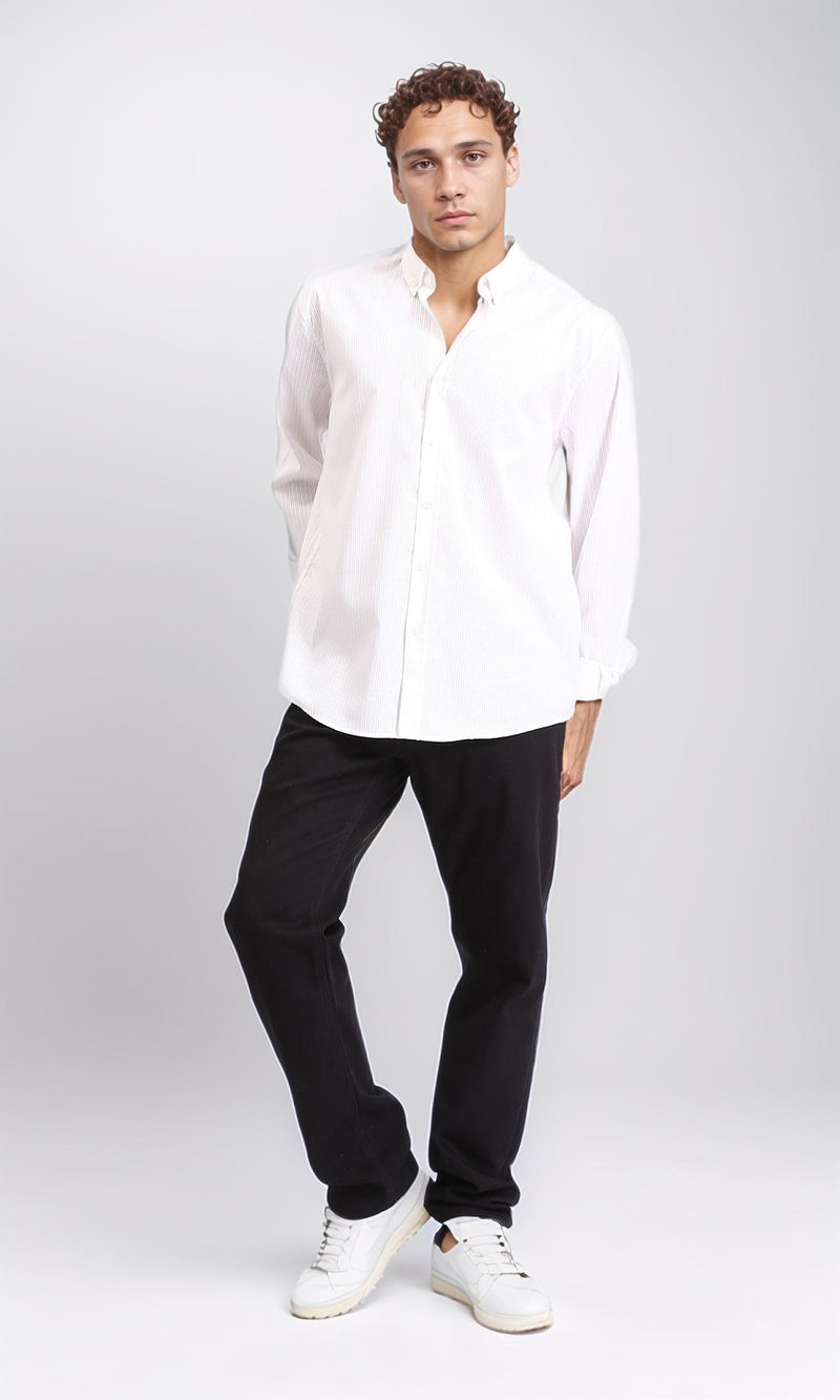 R207481 - Self Striped Long Sleeves Cotton Shirt - White