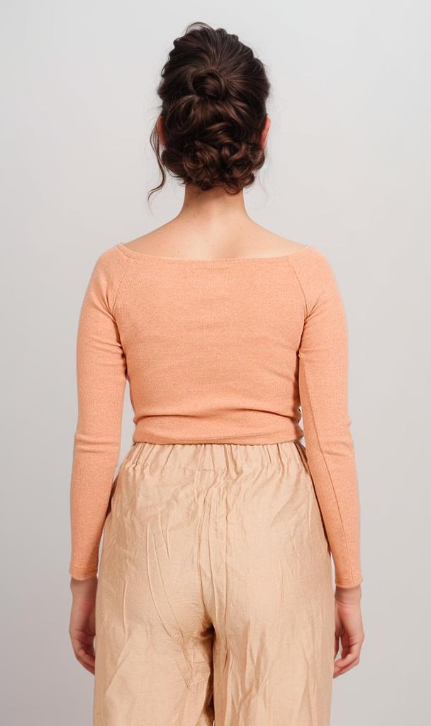 R207484-R207484 - Ribbed Scoop Neck Crop Top - Peach