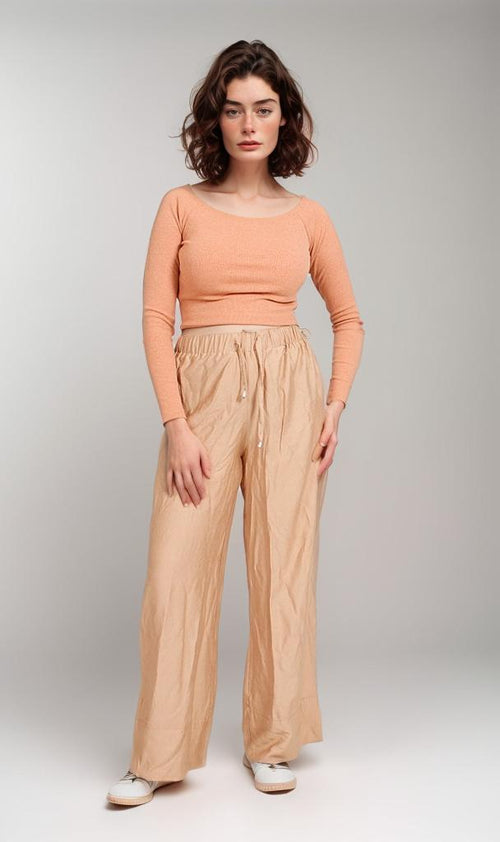 R207484-R207484 - Ribbed Scoop Neck Crop Top - Peach