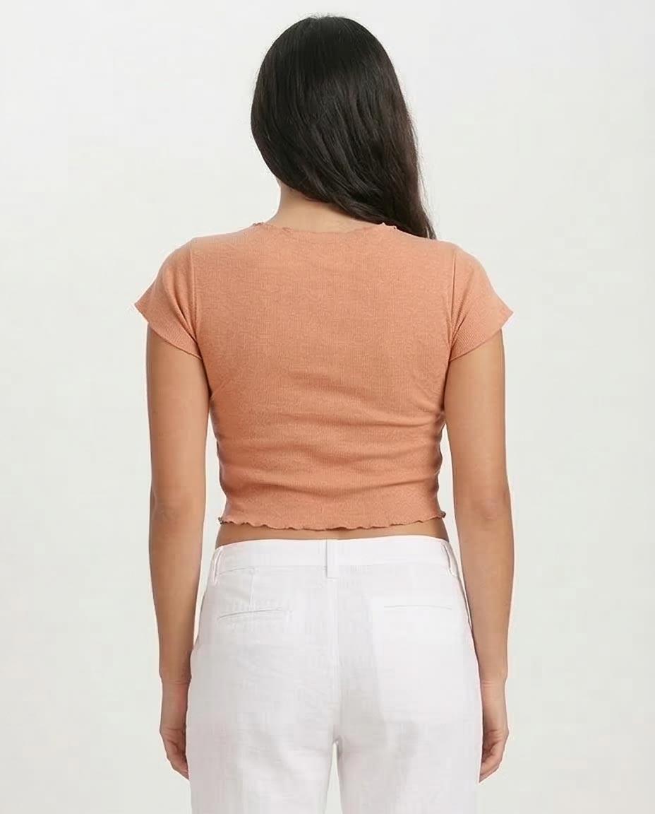 Ravin Gorgeous Desert Graphic Lettuce Hem Crop Top - Coral - R207488