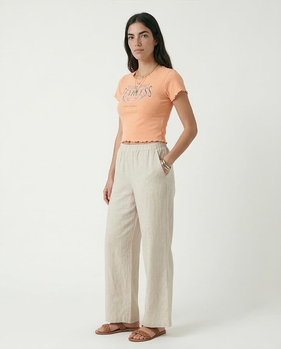 Ravin Women’s Ribbed Graphic Baby Tee – Peach Freedom Spirit Lettuce-Edge Top - R207489