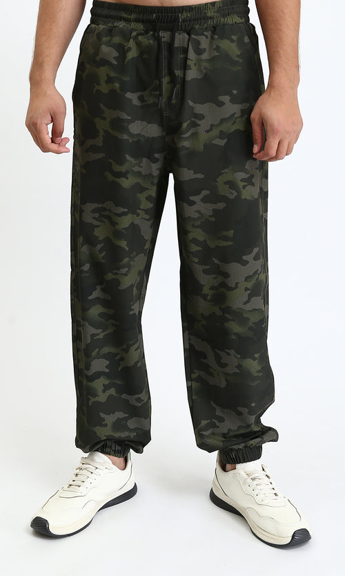 R207497 - Slip On Camouflage Pants with Elastic Waist - Green Shades