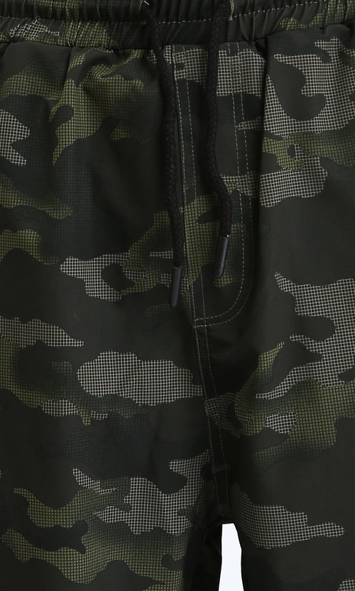 R207497 - Slip On Camouflage Pants with Elastic Waist - Green Shades