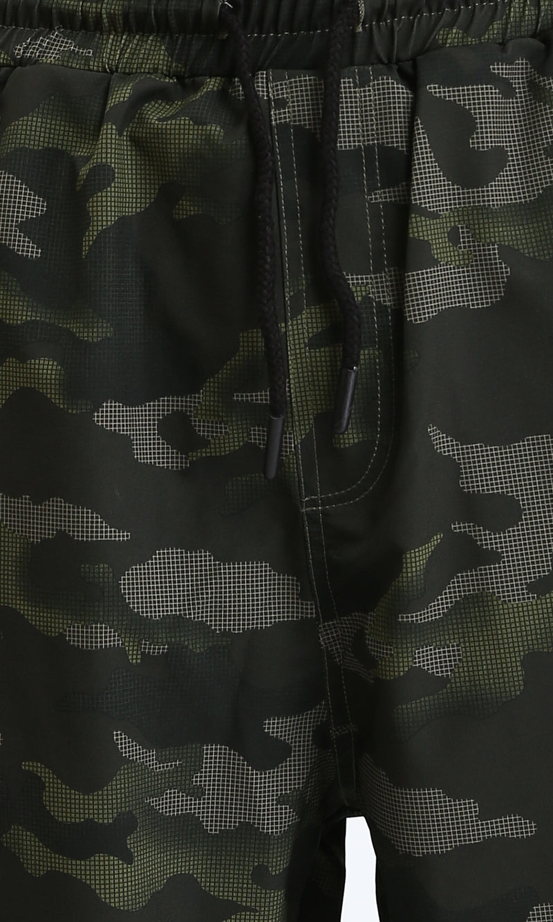 R207497 - Slip On Camouflage Pants with Elastic Waist - Green Shades